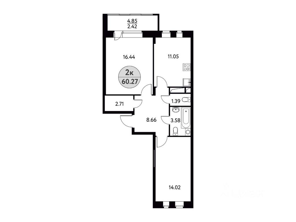 1-BD Apartment Sale, 60.27平方米 at Solnechnaya dolina, Fryanovskoye shosse, 64к1, Schyolkovo, Moscow Region, Russia #1