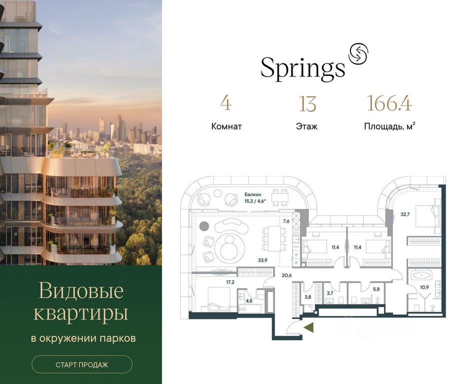 4-BD Apartment Sale, 166.4 sq. m. at Springs (Springs), Malaya Filyovskaya Street, 46, Moscow, Russia #1