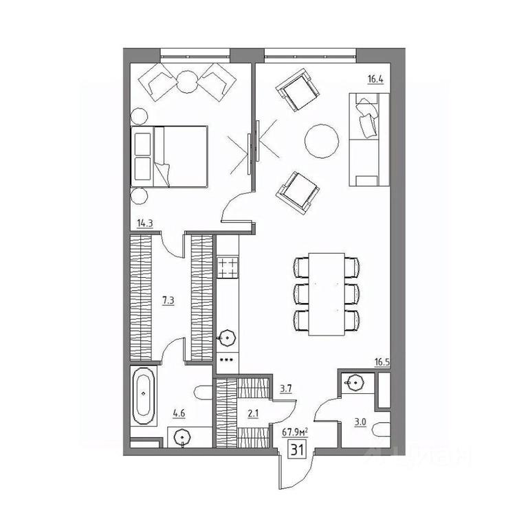 1-BD Apartment Sale, 67.9平方米 at Rezidentsiya 15, Sosnovaya ulitsa, District of Rastorguevo, Vidnoye, Leninskiy City District, Moscow Region, Russia #1