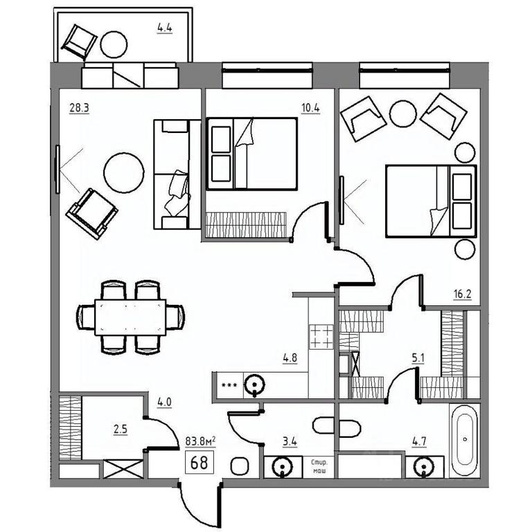 2-BD Apartment Sale, 83.8平方米 at Rezidentsiya 15, Sosnovaya ulitsa, District of Rastorguevo, Vidnoye, Leninskiy City District, Moscow Region, Russia #1