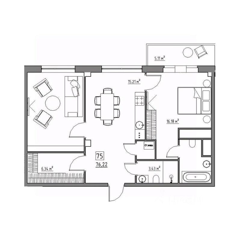 2-BD Apartment Sale, 76.22 sq. m. at Rezidentsiya 15, Sosnovaya ulitsa, District of Rastorguevo, Vidnoye, Leninskiy City District, Moscow Region, Russia #1