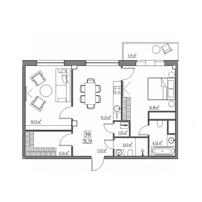 2-BD Apartment Sale, 75.79 sq. m. at Rezidentsiya 15, Sosnovaya ulitsa, District of Rastorguevo, Vidnoye, Leninskiy City District, Moscow Region, Russia #1