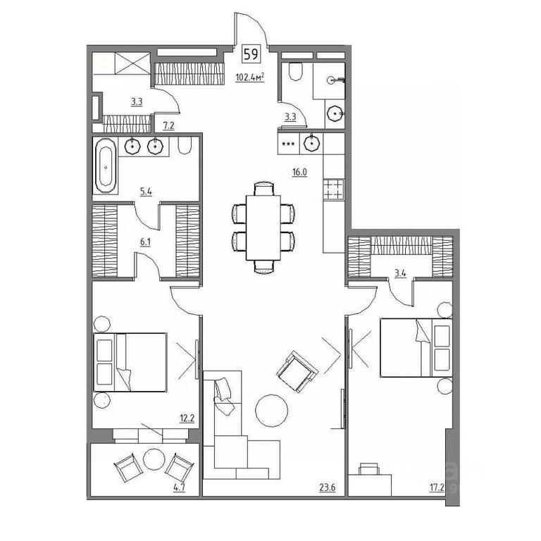 2-BD Apartment Sale, 102.4平方米 at Rezidentsiya 15, Sosnovaya ulitsa, District of Rastorguevo, Vidnoye, Leninskiy City District, Moscow Region, Russia #1