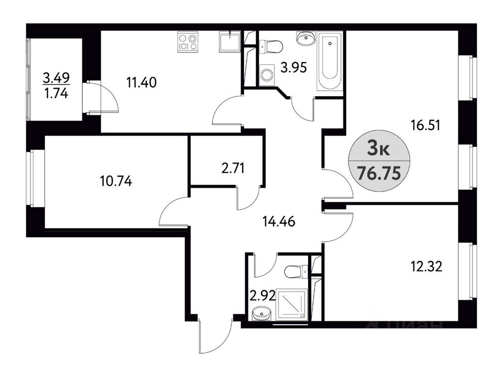 2-BD Apartment Sale, 76.75平方米 at Solnechnaya dolina, Fryanovskoye shosse, 64к1, Schyolkovo, Moscow Region, Russia #1 2-BD Apartment Sale, 76.75平方米 at Solnechnaya dolina, Fryanovskoye shosse, 64к1, Schyolkovo, Moscow Region, Russia #1