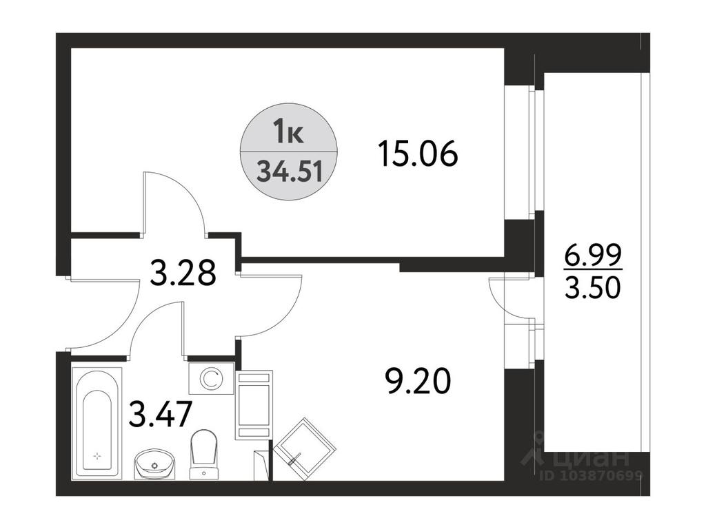 Apartment Sale, 34.51平方米 at Dom na Sirenevoy, Polevaya ulitsa, Schyolkovo, Moscow Region, Russia #1