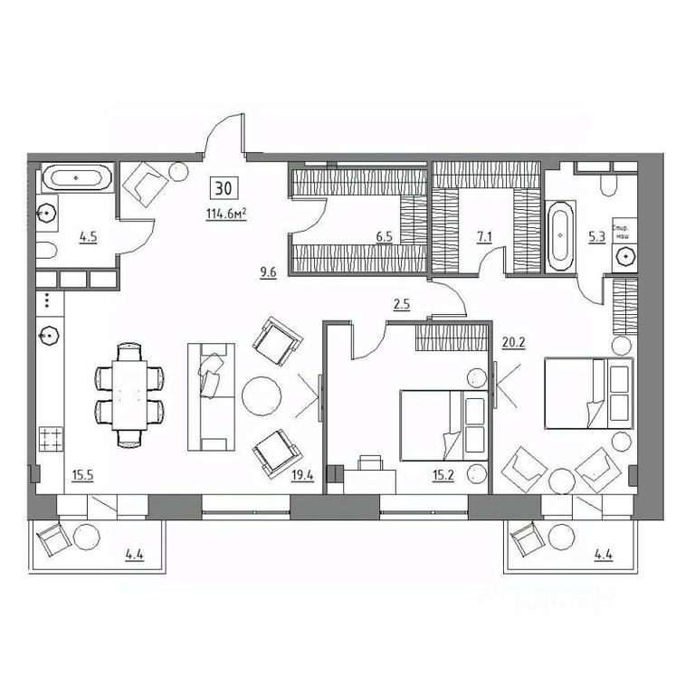2-BD Apartment Sale, 114.6平方米 at Rezidentsiya 15, Sosnovaya ulitsa, District of Rastorguevo, Vidnoye, Leninskiy City District, Moscow Region, Russia #1
