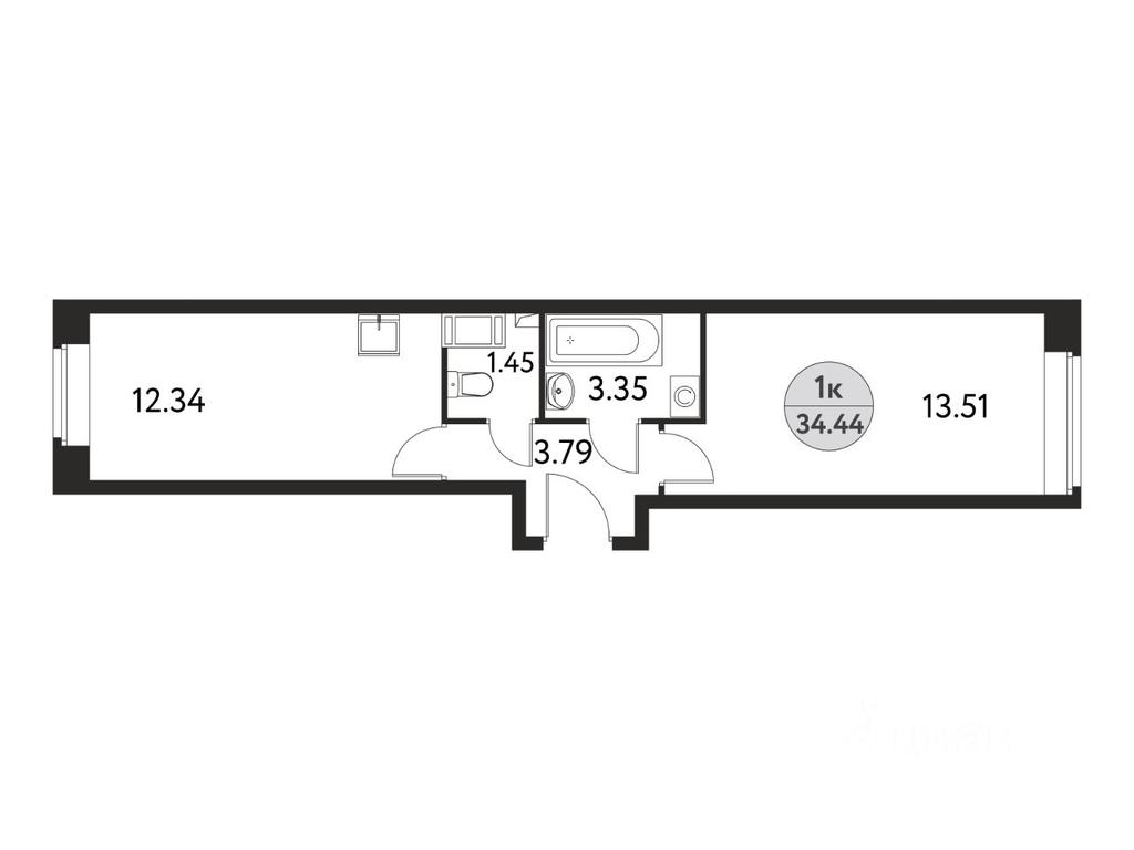 Apartment Sale, 34.44平方米 at Dom na Sirenevoy, Polevaya ulitsa, Schyolkovo, Moscow Region, Russia #1