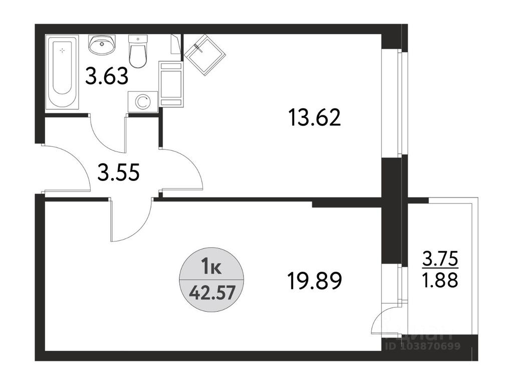 Apartment Sale, 42.57平方米 at Dom na Sirenevoy, Polevaya ulitsa, Schyolkovo, Moscow Region, Russia #1