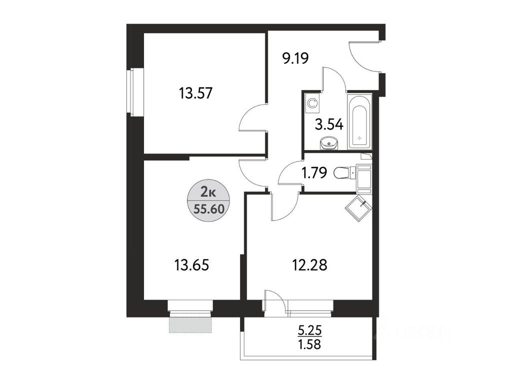 1-BD Apartment Sale, 55.6平方米 at Dom na Sirenevoy, Polevaya ulitsa, Schyolkovo, Moscow Region, Russia #1