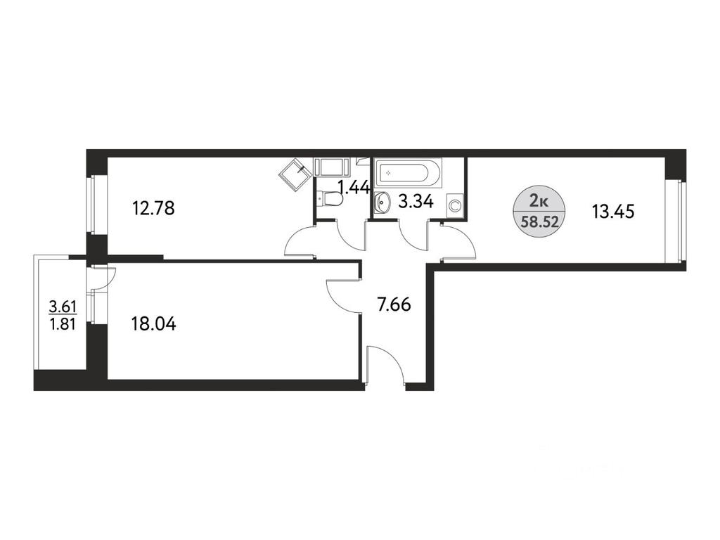 1-BD Apartment Sale, 58.52平方米 at Dom na Sirenevoy, Polevaya ulitsa, Schyolkovo, Moscow Region, Russia #1