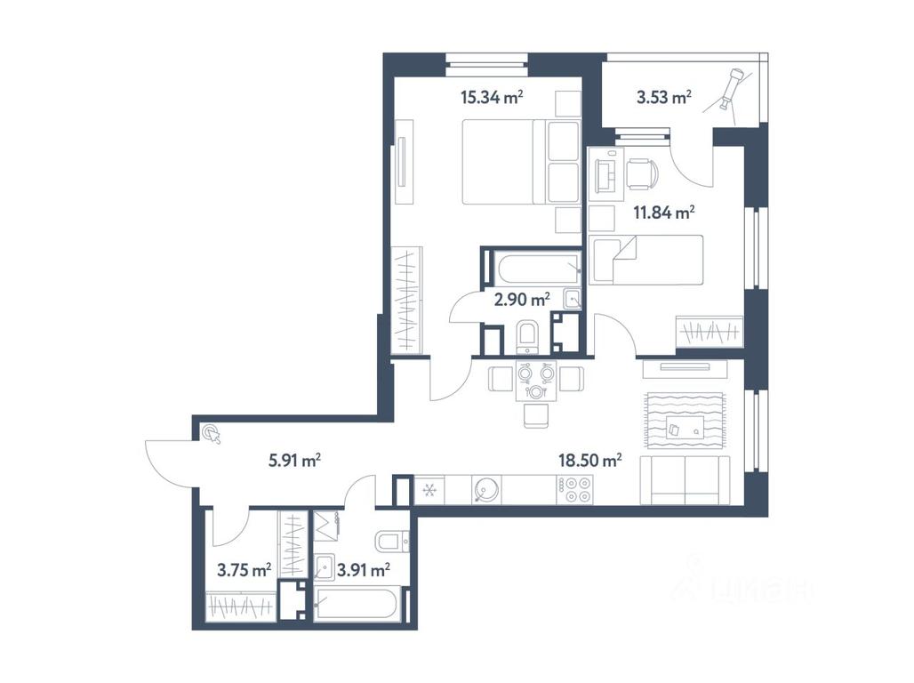 Продажа 2-комн. квартиры, 63,92 м² в ЖК «Светлый мир Станция Л», Люблинская улица, Москва, Россия #1 Продажа 2-комн. квартиры, 63,92 м² в ЖК «Светлый мир Станция Л», Люблинская улица, Москва, Россия #1