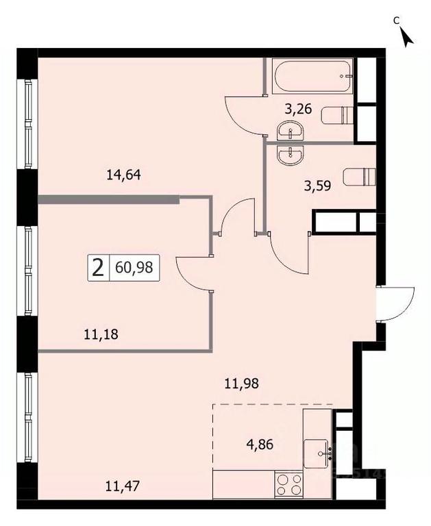 1-BD Apartment Sale, 60.9平方米 at SELF (Self), 3rd Grazhdanskaya Street, 35, Moscow, Russia #1 1-BD Apartment Sale, 60.9平方米 at SELF (Self), 3rd Grazhdanskaya Street, 35, Moscow, Russia #1