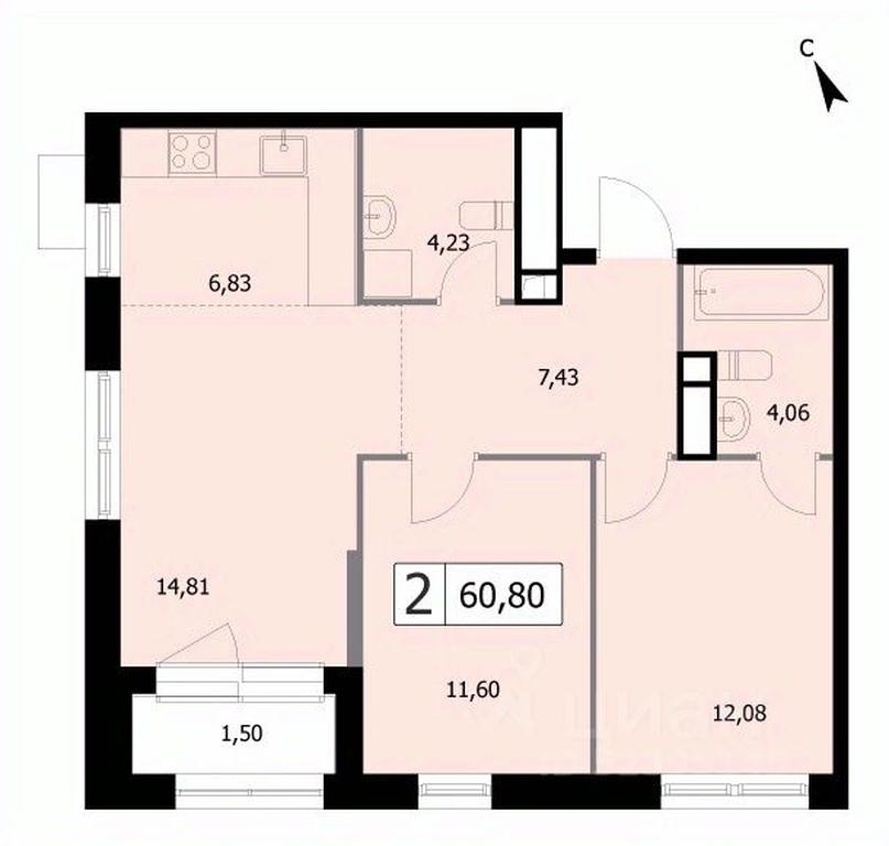 1-BD Apartment Sale, 60.8 sq. m. at SELF (Self), 3rd Grazhdanskaya Street, 35, Moscow, Russia #1 1-BD Apartment Sale, 60.8 sq. m. at SELF (Self), 3rd Grazhdanskaya Street, 35, Moscow, Russia #1
