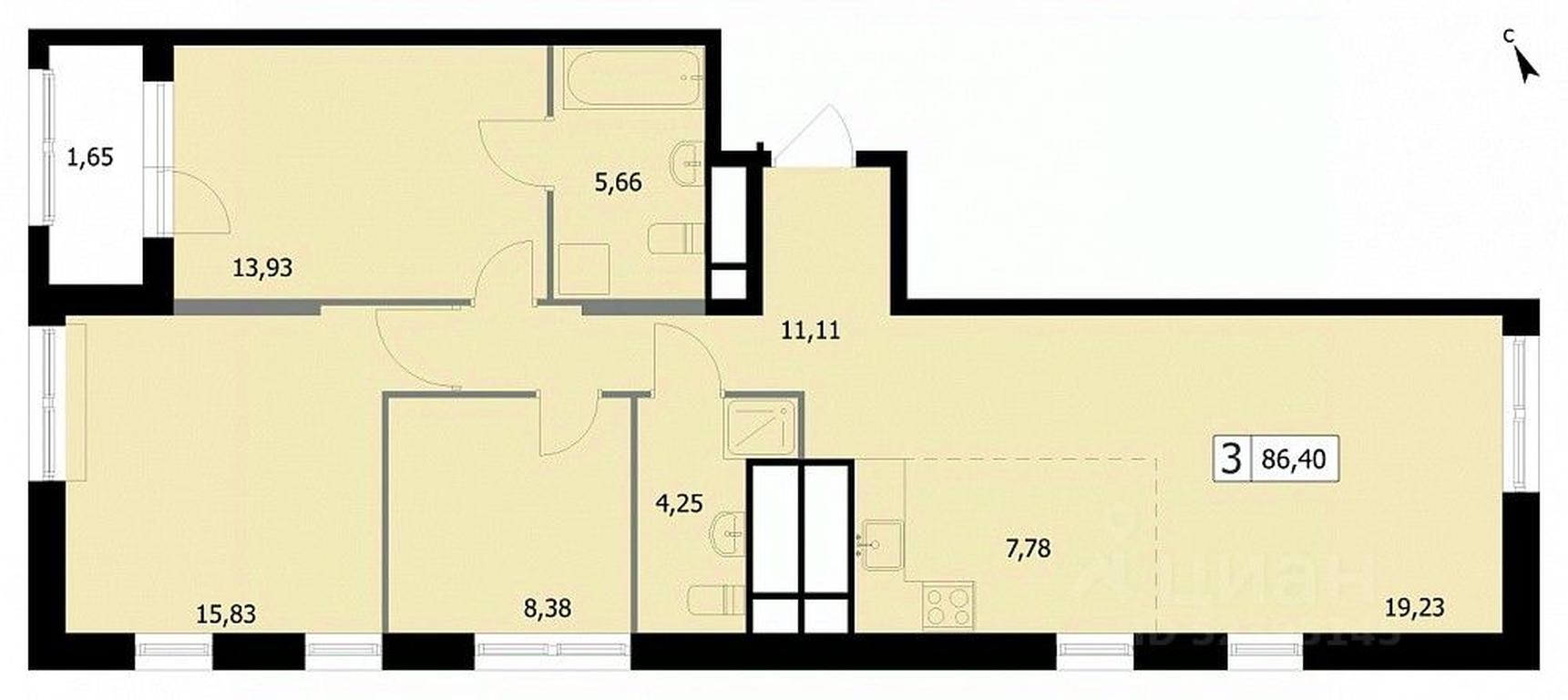 2-BD Apartment Sale, 86.4 sq. m. at SELF (Self), 3rd Grazhdanskaya Street, 35, Moscow, Russia #1