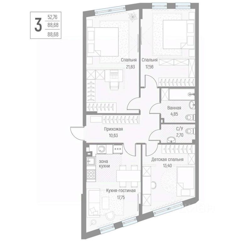 2-BD Apartment Sale, 88.8 sq. m. at Elyon, zhiloy kompleks Elyon, derevnya Kryukovo, Odintsovskiy Urban District, Moscow Region, Russia #1