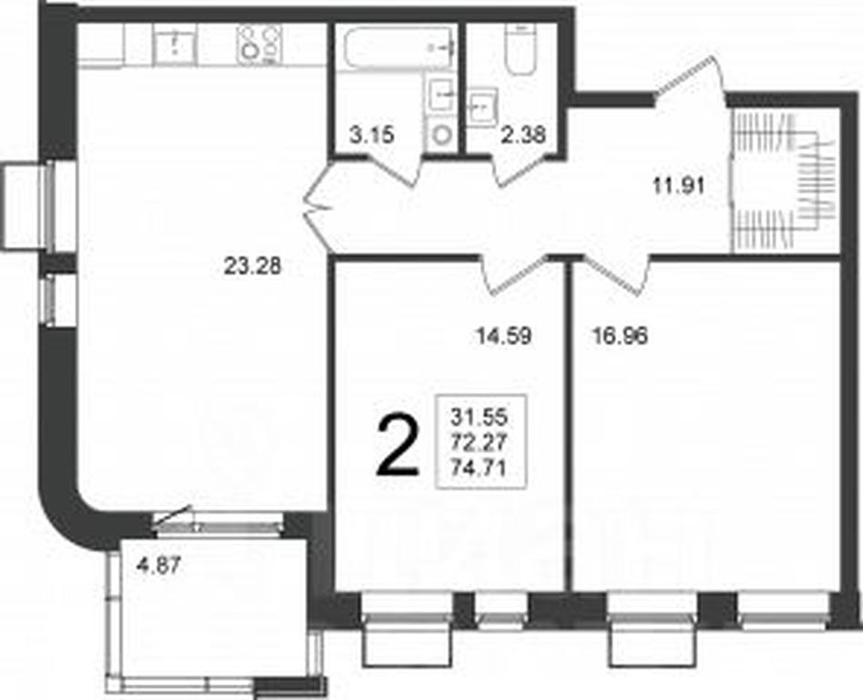 1-BD Apartment Sale, 74.71 sq. m. at Mishino-2, Ozyornaya Street, Khimki, Moscow Region, Russia #1