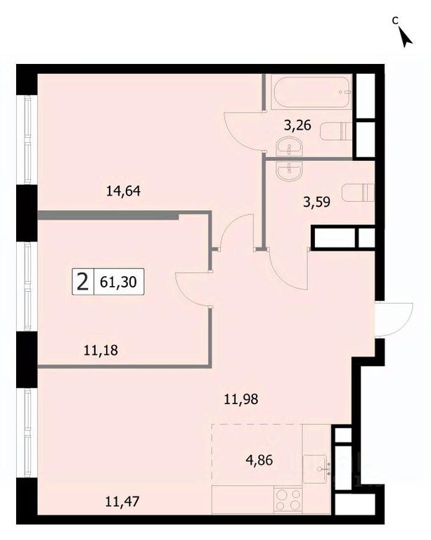 1-BD Apartment Sale, 61.3 sq. m. at SELF (Self), 3rd Grazhdanskaya Street, 35, Moscow, Russia #1