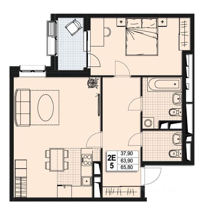 1-BD Apartment Sale, 63.5平方米 at Atlantis, Novomytischinsky Avenue, Mytischi, Moscow Region, Russia #1