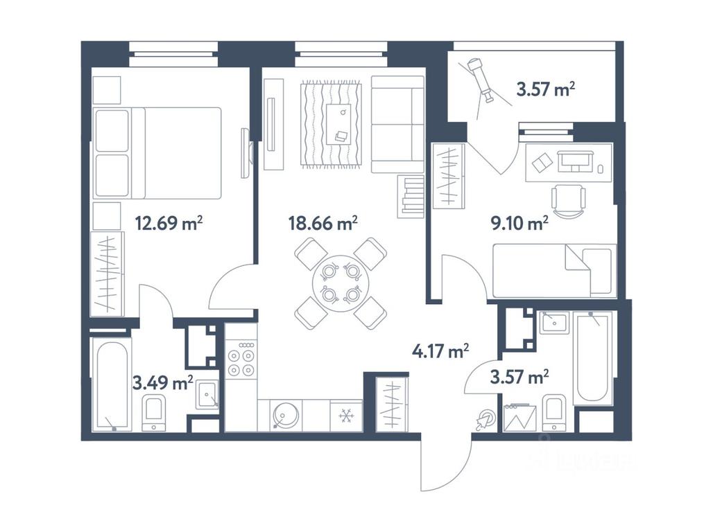 Продажа 2-комн. квартиры, 53,47 м² в ЖК «Светлый мир Станция Л», Люблинская улица, Москва, Россия #1 Продажа 2-комн. квартиры, 53,47 м² в ЖК «Светлый мир Станция Л», Люблинская улица, Москва, Россия #1