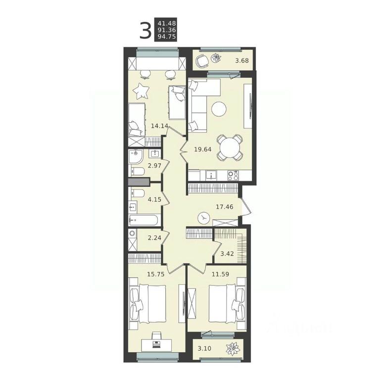 2-BD Apartment Sale, 94.75 sq. m. at Mishino-2, Ozyornaya Street, Khimki, Moscow Region, Russia #2