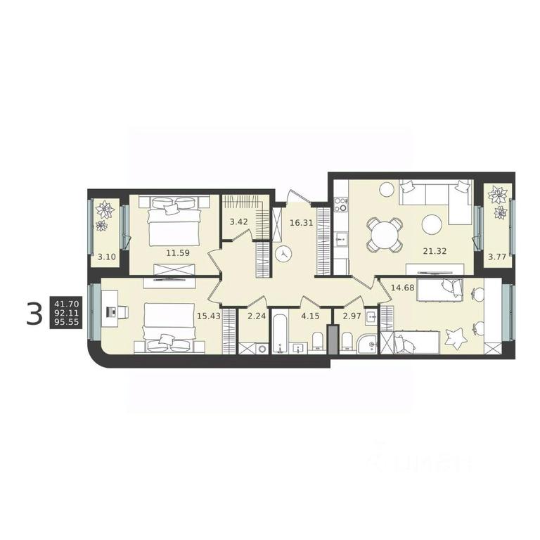 2-BD Apartment Sale, 95.55平方米 at Mishino-2, Ozyornaya Street, Khimki, Moscow Region, Russia #2