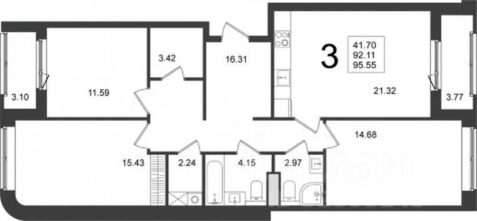 2-BD Apartment Sale, 95.55平方米 at Mishino-2, Ozyornaya Street, Khimki, Moscow Region, Russia #1