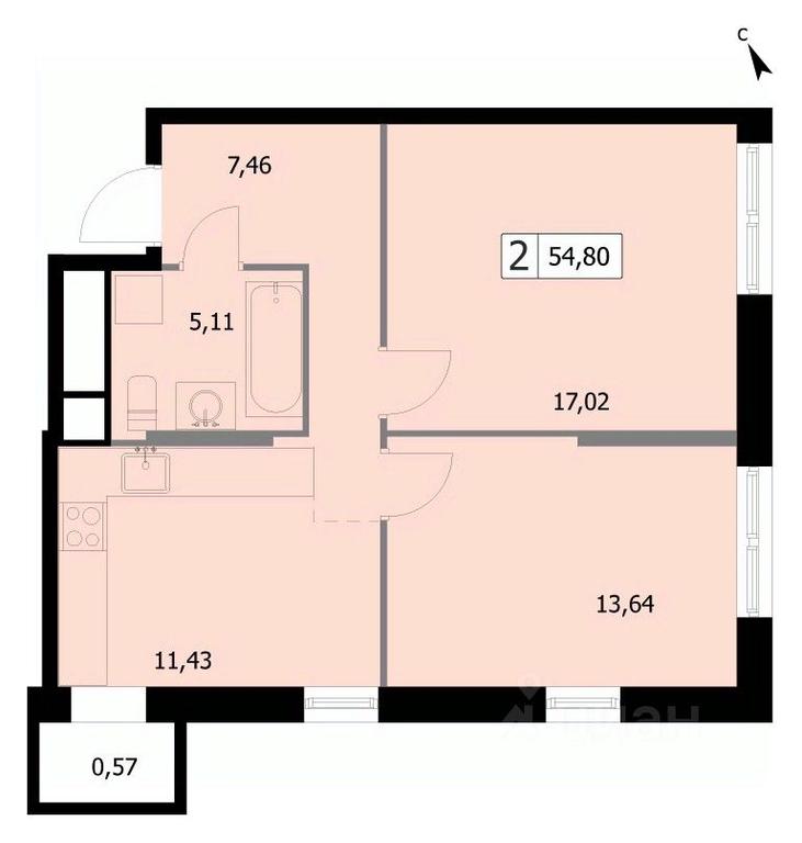 1-BD Apartment Sale, 54.8 sq. m. at SELF (Self), 3rd Grazhdanskaya Street, 35, Moscow, Russia #1