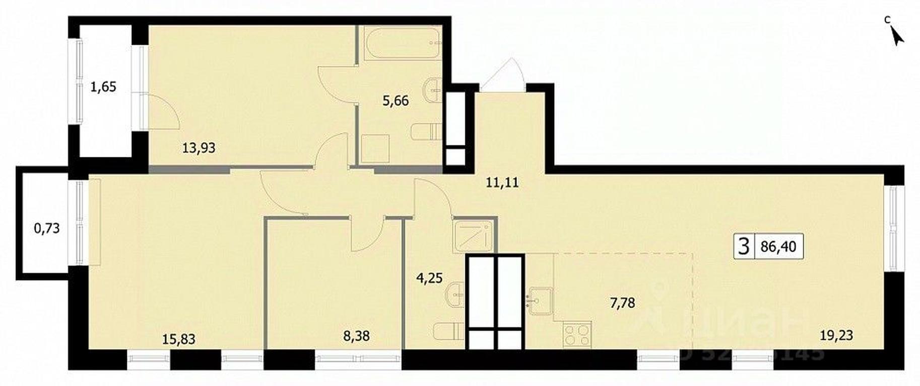 2-BD Apartment Sale, 86.4 sq. m. at SELF (Self), 3rd Grazhdanskaya Street, 35, Moscow, Russia #1