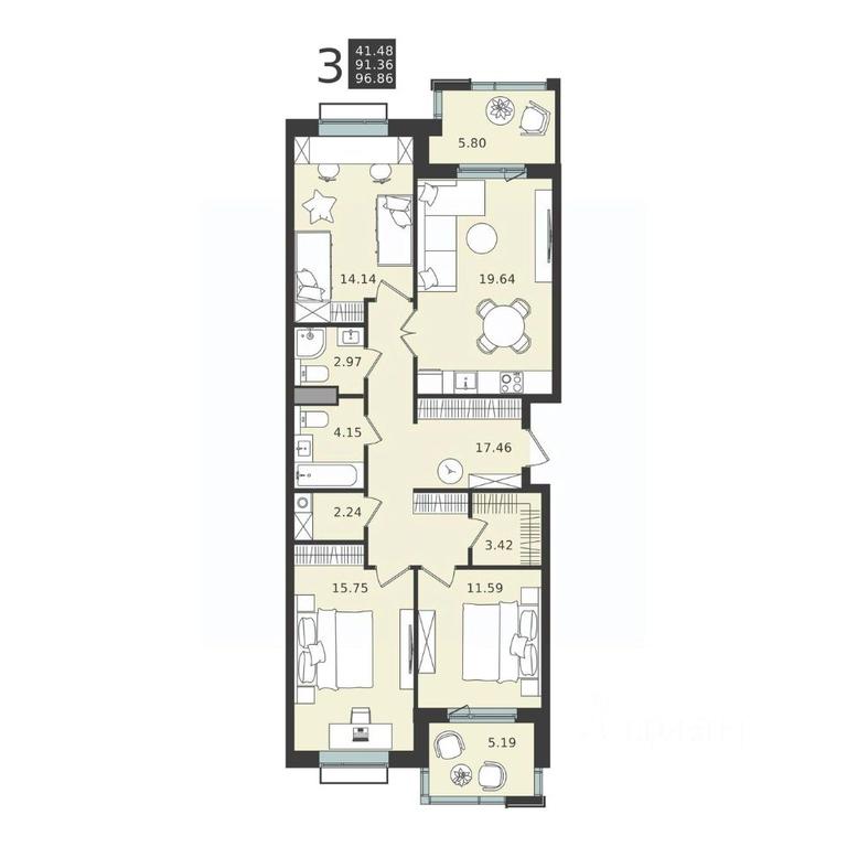 2-BD Apartment Sale, 96.86 sq. m. at Mishino-2, Ozyornaya Street, Khimki, Moscow Region, Russia #2 2-BD Apartment Sale, 96.86 sq. m. at Mishino-2, Ozyornaya Street, Khimki, Moscow Region, Russia #2