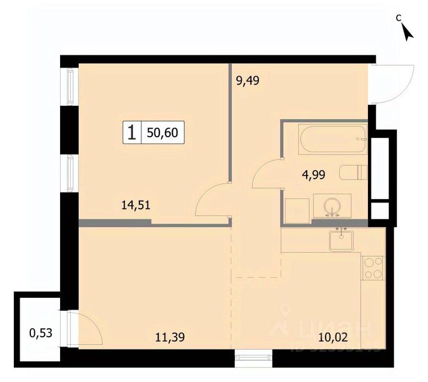 Apartment Sale, 50.6 sq. m. at SELF (Self), 3rd Grazhdanskaya Street, 35, Moscow, Russia #1