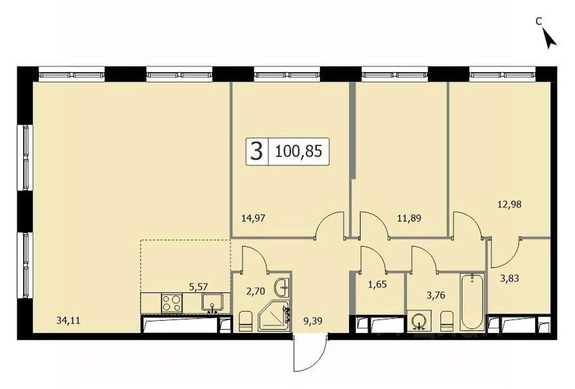 2-BD Apartment Sale, 100.8 sq. m. at SELF (Self), 3rd Grazhdanskaya Street, 35, Moscow, Russia #1 2-BD Apartment Sale, 100.8 sq. m. at SELF (Self), 3rd Grazhdanskaya Street, 35, Moscow, Russia #1