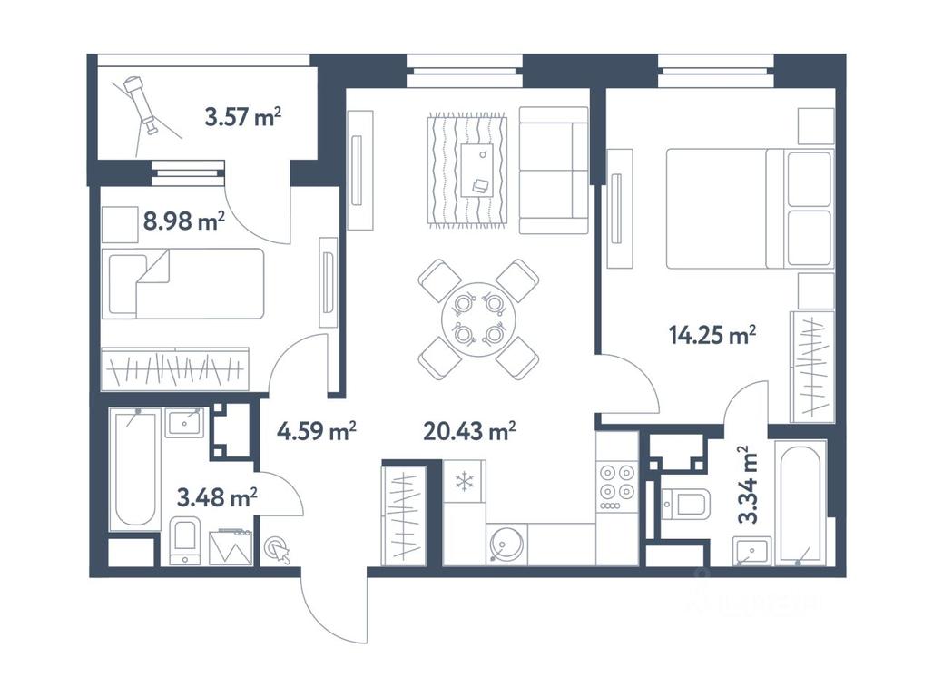 2-BD Apartment Sale, 56.86平方米 at Svetly mir Stantsiya L, Lyublinskaya Street, Moscow, Russia #1 2-BD Apartment Sale, 56.86平方米 at Svetly mir Stantsiya L, Lyublinskaya Street, Moscow, Russia #1