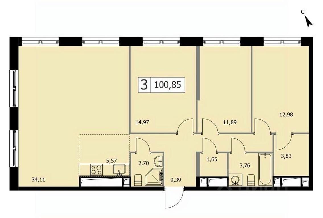 2-BD Apartment Sale, 100.5 sq. m. at SELF (Self), 3rd Grazhdanskaya Street, 35, Moscow, Russia #1