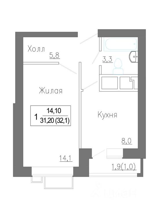 Apartment Sale, 32.6 sq. m. at Novoe Zamitino, Sadovaya ulitsa, derevnya Saburovo, Krasnogorsk Urban District, Moscow Region, Russia #1