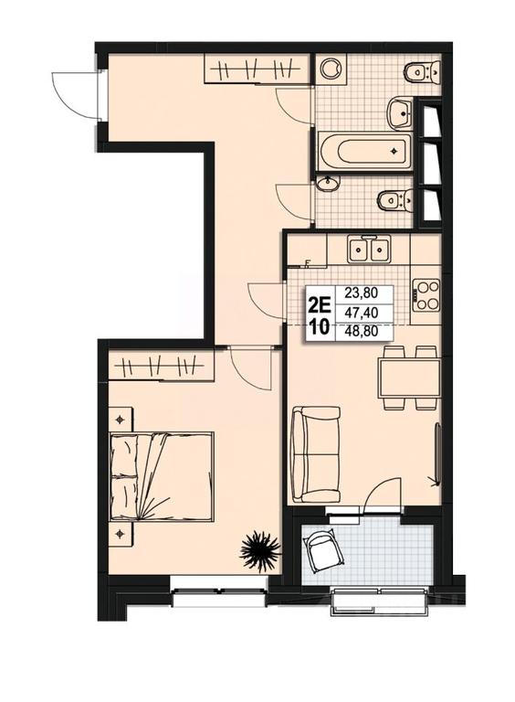 1-BD Apartment Sale, 46.8平方米 at Atlantis, Novomytischinsky Avenue, Mytischi, Moscow Region, Russia #1