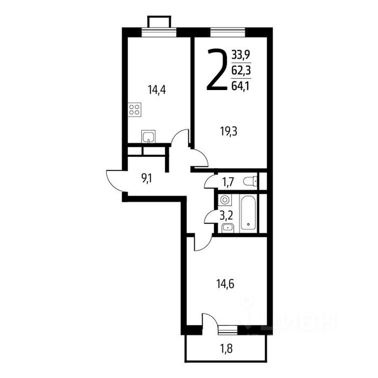 1-BD Apartment Sale, 64.1 sq. m. at Novye Vatutinki, mkr Zarechny, Bukovaya alleya, Desyonovskoye Settlement, Moscow, Russia #1