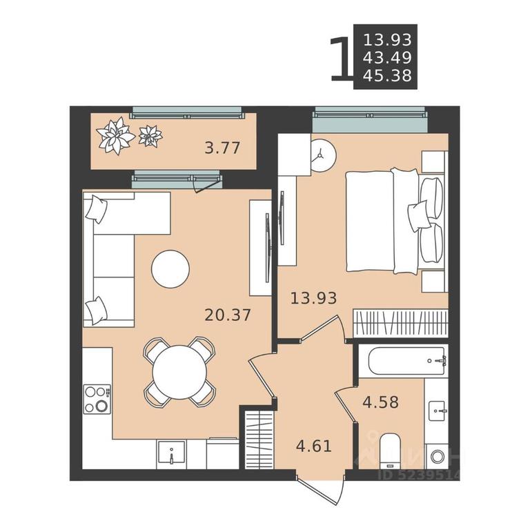Apartment Sale, 45.38 sq. m. at Mishino-2, Ozyornaya Street, Khimki, Moscow Region, Russia #2