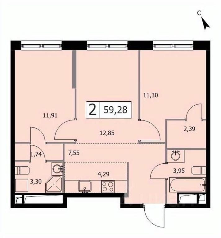 1-BD Apartment Sale, 59.3平方米 at SELF (Self), 3rd Grazhdanskaya Street, 35, Moscow, Russia #1 1-BD Apartment Sale, 59.3平方米 at SELF (Self), 3rd Grazhdanskaya Street, 35, Moscow, Russia #1