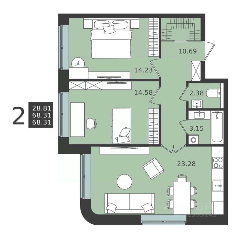 1-BD Apartment Sale, 68.31平方米 at Mishino-2, Ozyornaya Street, Khimki, Moscow Region, Russia #2 1-BD Apartment Sale, 68.31平方米 at Mishino-2, Ozyornaya Street, Khimki, Moscow Region, Russia #2