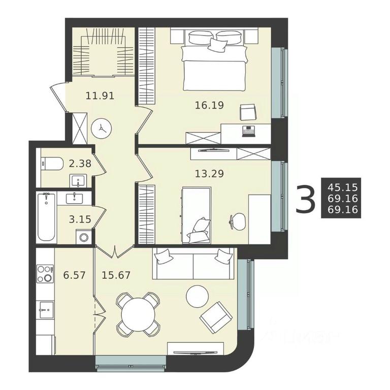 2-BD Apartment Sale, 69.16 sq. m. at Mishino-2, Ozyornaya Street, Khimki, Moscow Region, Russia #2 2-BD Apartment Sale, 69.16 sq. m. at Mishino-2, Ozyornaya Street, Khimki, Moscow Region, Russia #2