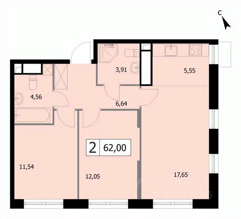 1-BD Apartment Sale, 62 sq. m. at SELF (Self), 3rd Grazhdanskaya Street, 35, Moscow, Russia #1