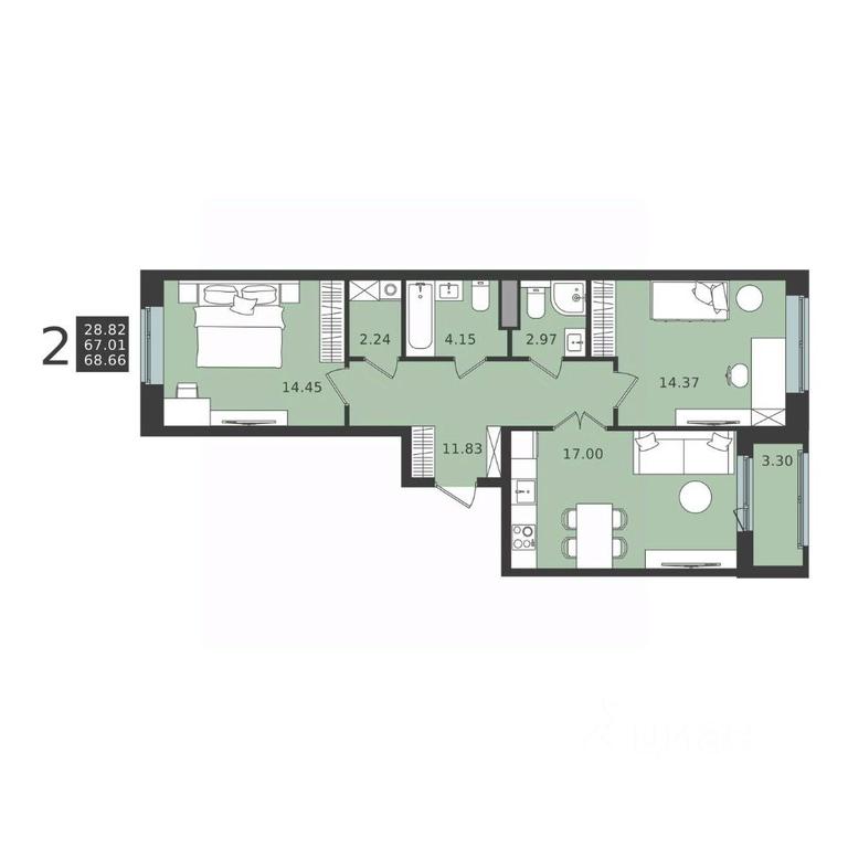 1-BD Apartment Sale, 68.66平方米 at Mishino-2, Ozyornaya Street, Khimki, Moscow Region, Russia #2 1-BD Apartment Sale, 68.66平方米 at Mishino-2, Ozyornaya Street, Khimki, Moscow Region, Russia #2