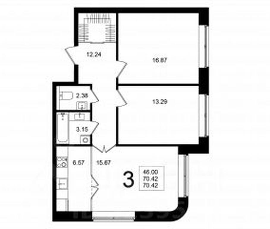 2-BD Apartment Sale, 70.42 sq. m. at Mishino-2, Ozyornaya Street, Khimki, Moscow Region, Russia #1