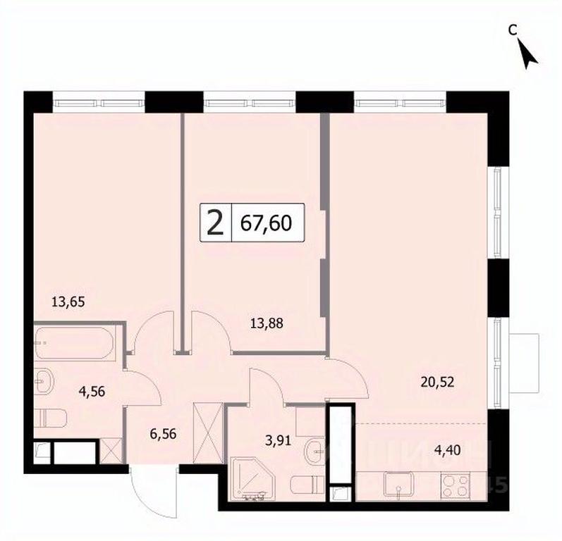 1-BD Apartment Sale, 67.6 sq. m. at SELF (Self), 3rd Grazhdanskaya Street, 35, Moscow, Russia #1