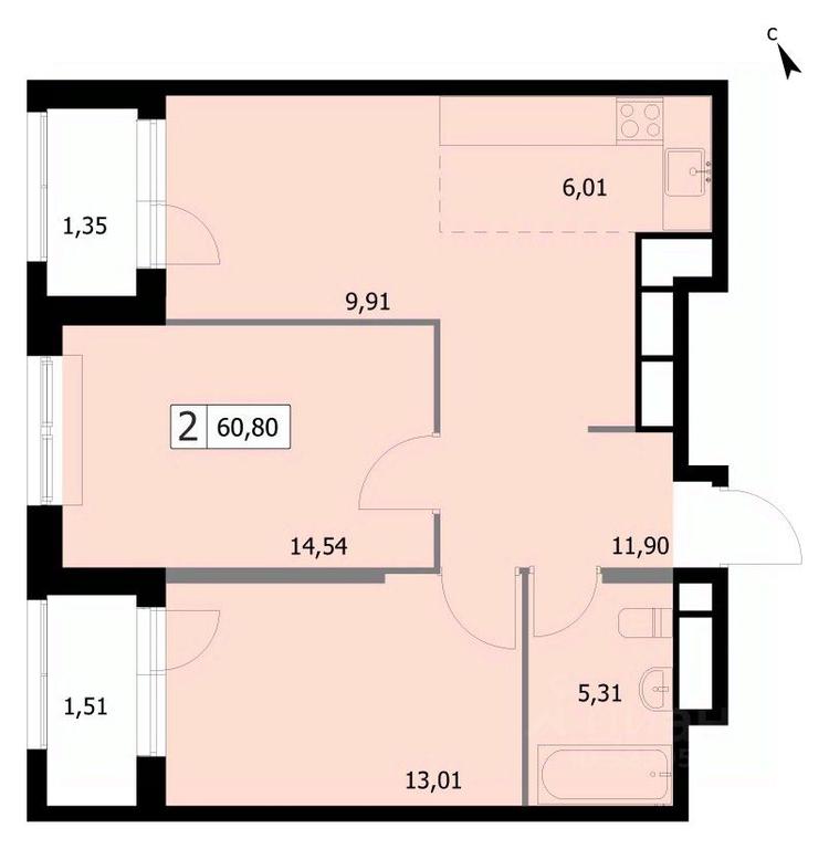 1-BD Apartment Sale, 60.8 sq. m. at SELF (Self), 3rd Grazhdanskaya Street, 35, Moscow, Russia #1 1-BD Apartment Sale, 60.8 sq. m. at SELF (Self), 3rd Grazhdanskaya Street, 35, Moscow, Russia #1
