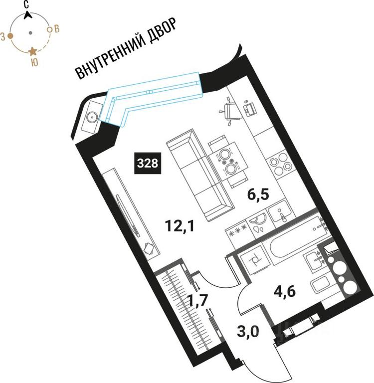 Apartment Sale, 27.9平方米 at Intelligent, Semyonovskaya Embankment, Moscow, Russia #1