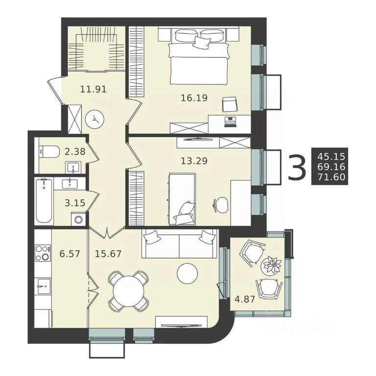 2-BD Apartment Sale, 71.6 sq. m. at Mishino-2, Ozyornaya Street, Khimki, Moscow Region, Russia #2