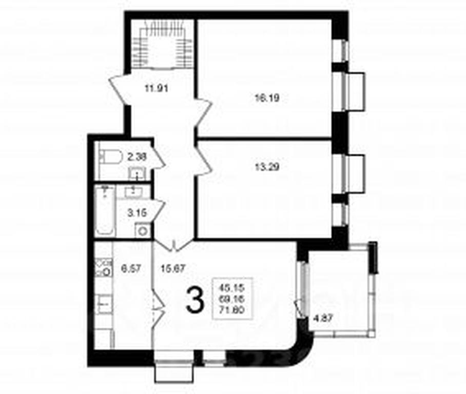 2-BD Apartment Sale, 71.6 sq. m. at Mishino-2, Ozyornaya Street, Khimki, Moscow Region, Russia #1