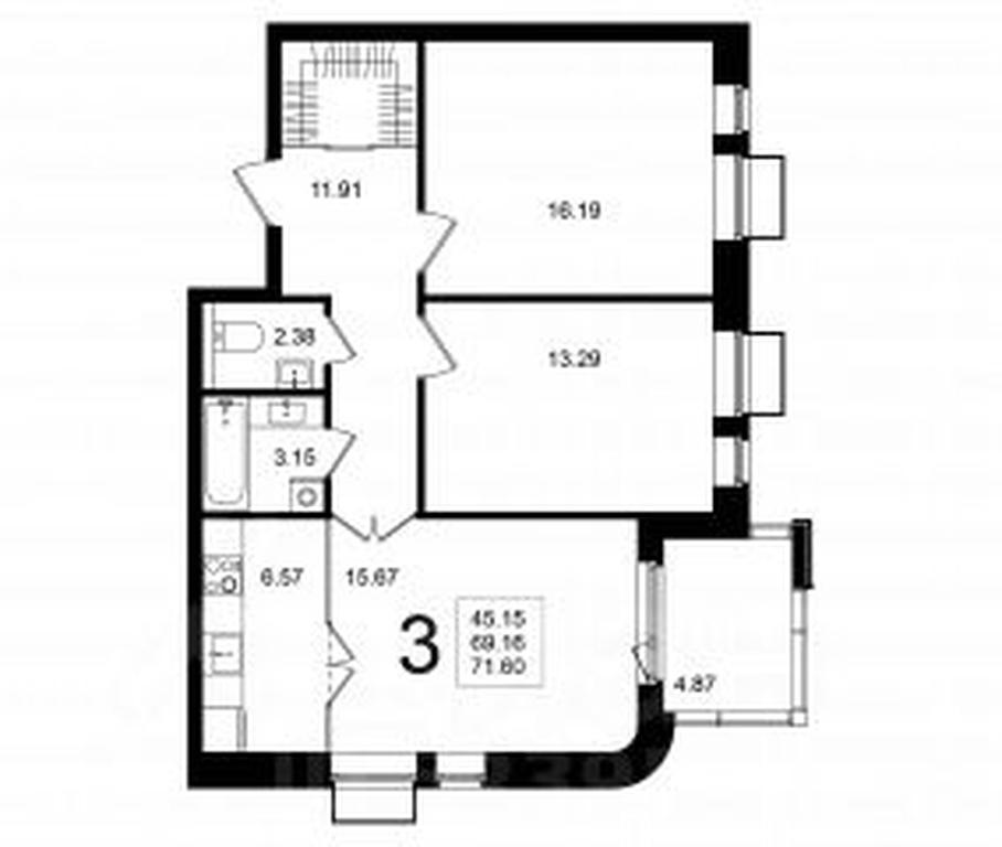 2-BD Apartment Sale, 71.6平方米 at Mishino-2, Ozyornaya Street, Khimki, Moscow Region, Russia #1