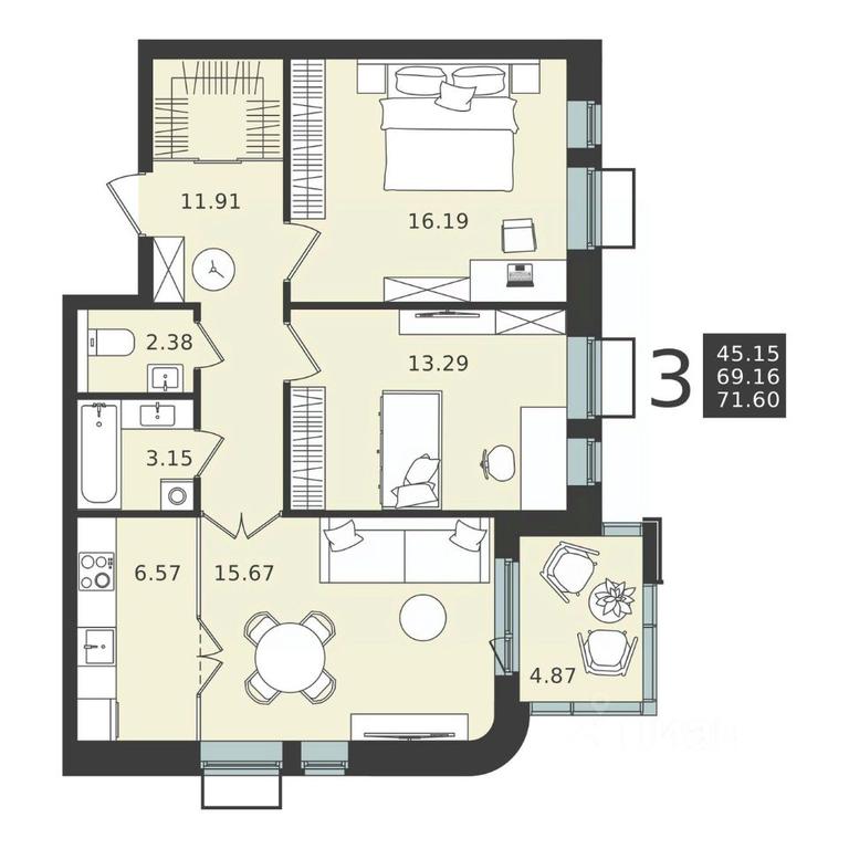 2-BD Apartment Sale, 71.6 sq. m. at Mishino-2, Ozyornaya Street, Khimki, Moscow Region, Russia #2